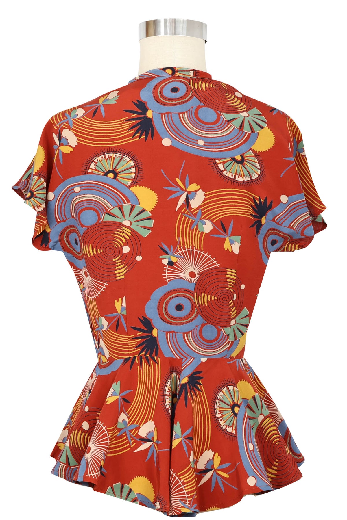 Judy Peplum Top - Art Deco Swirls