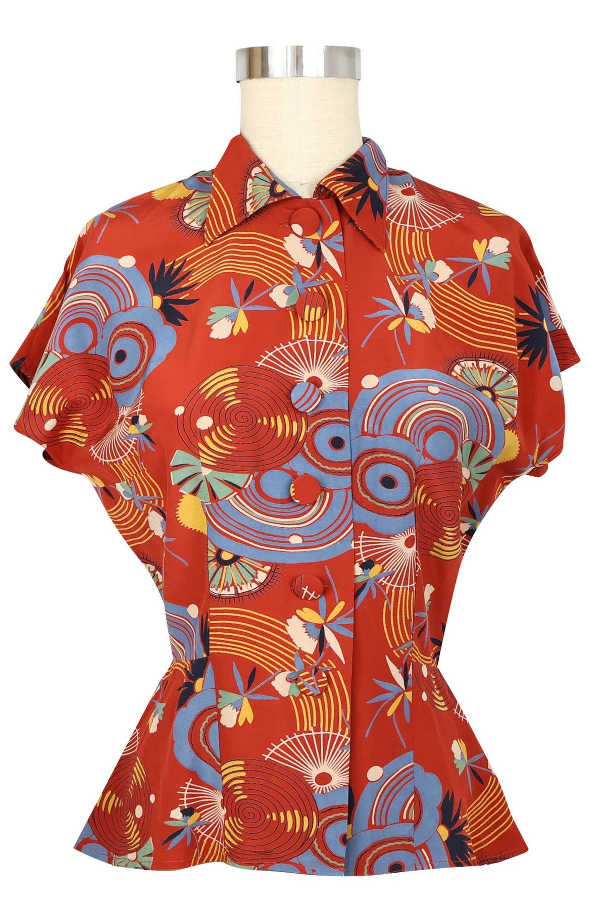 Judy Peplum Top - Art Deco Swirls
