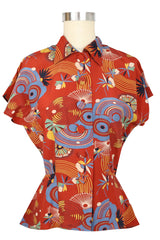 Judy Peplum Top - Art Deco Swirls