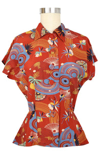Judy Peplum Top - Art Deco Swirls