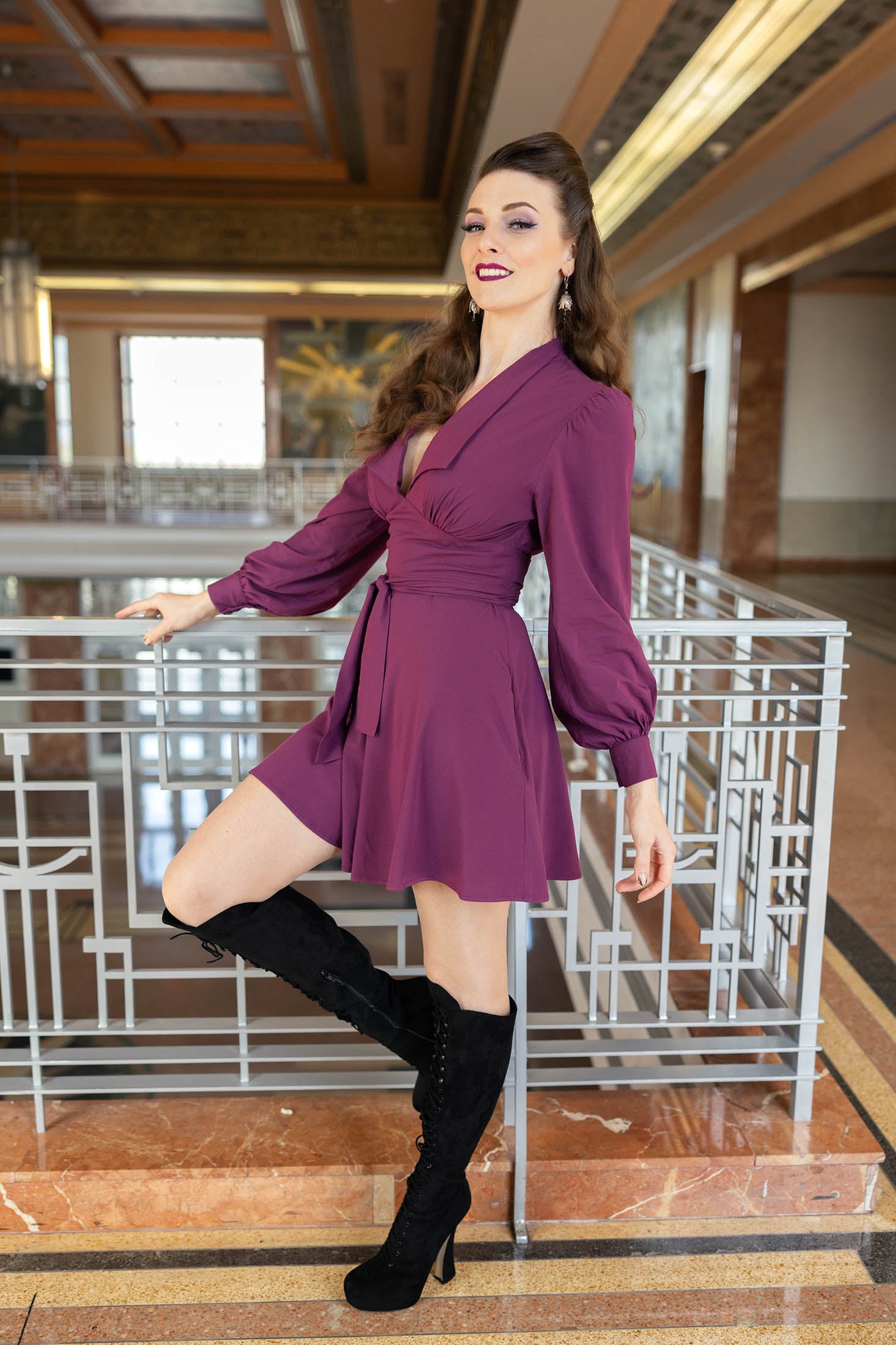 Babe Long Sleeve Dress - Eggplant