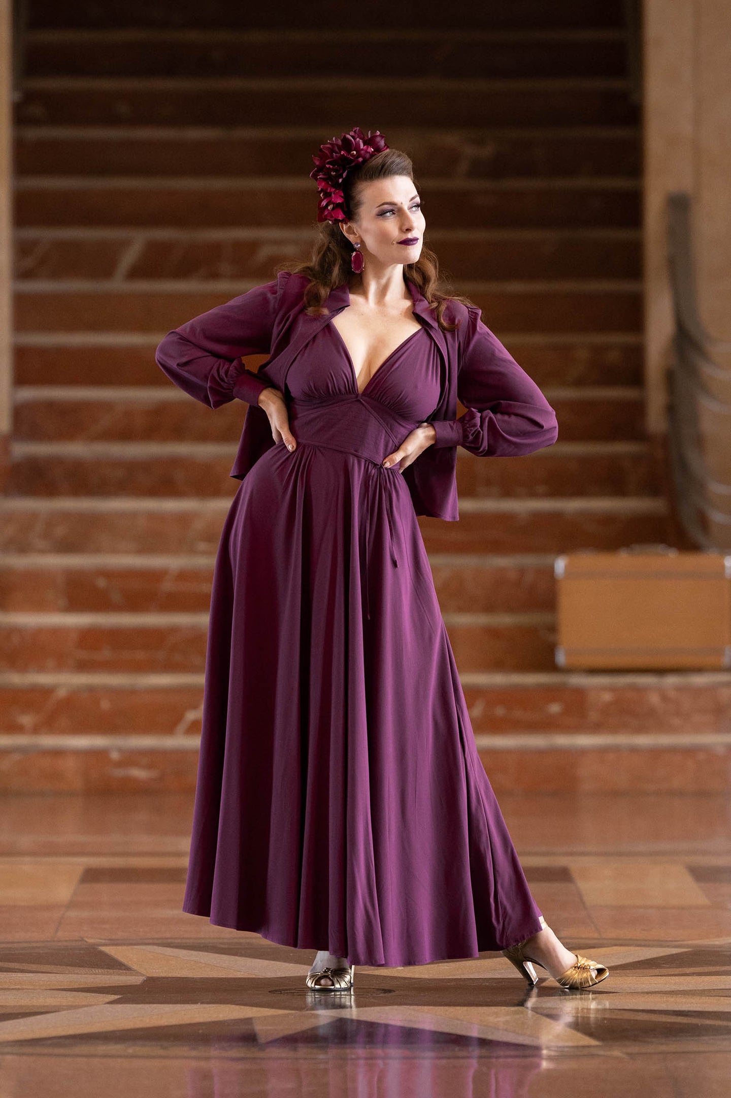 Minda Long Dress - Eggplant