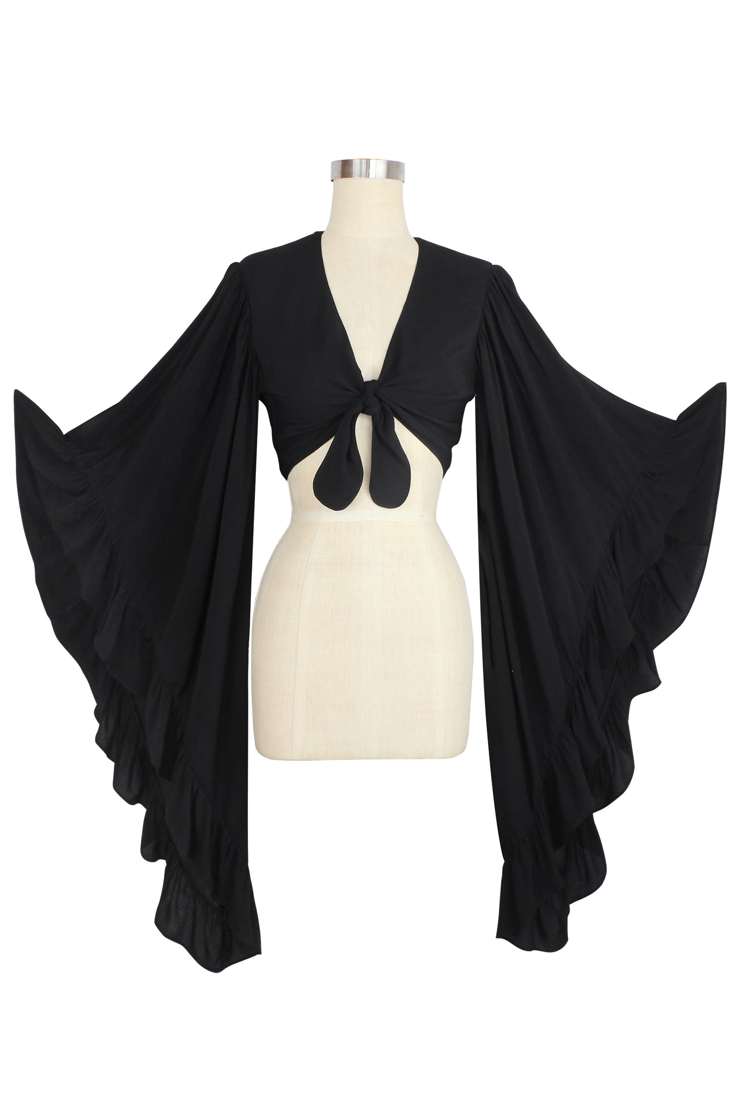 Butterfly Sleeve Tie Top - Black Rayon ##description##