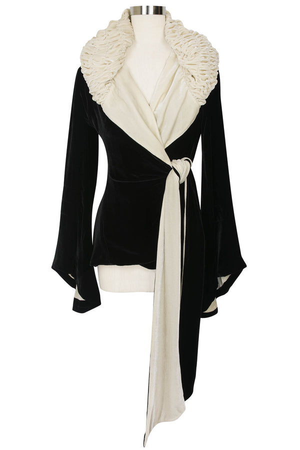 Garbo Coat - Black and Ivory Velvet