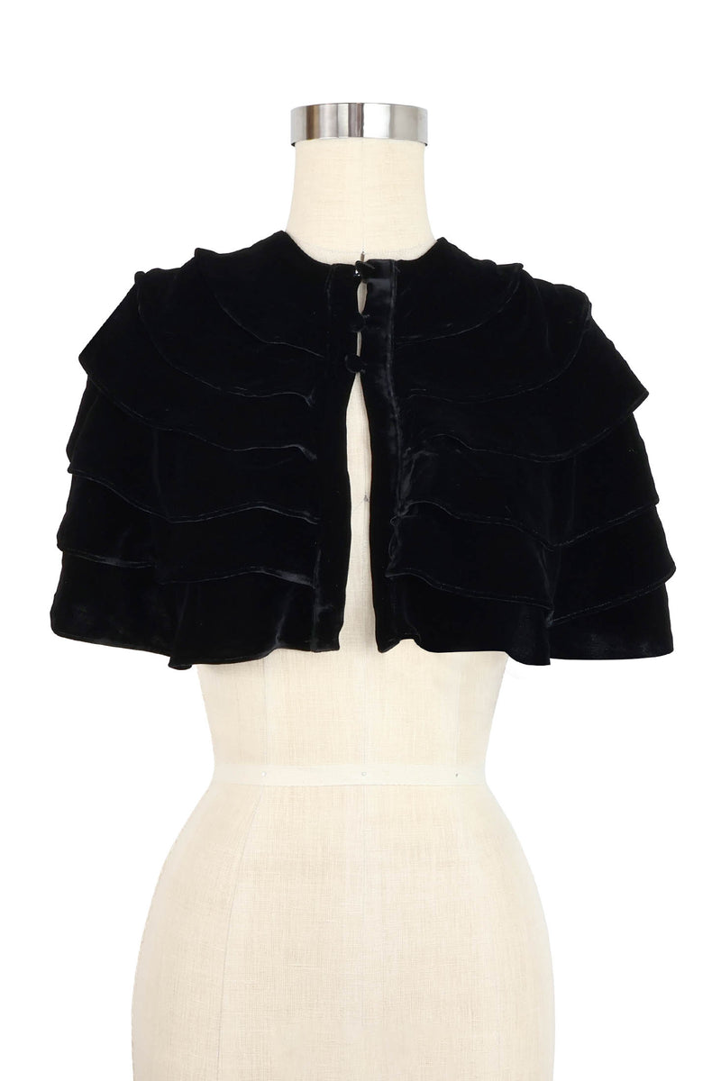 Velvet Ruffled Cape - Black Velvet