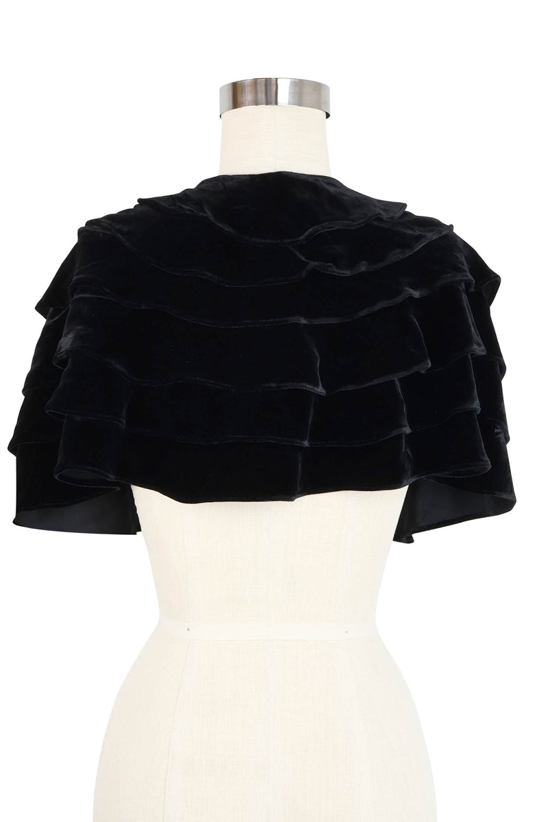 Velvet Ruffled Cape - Black Velvet