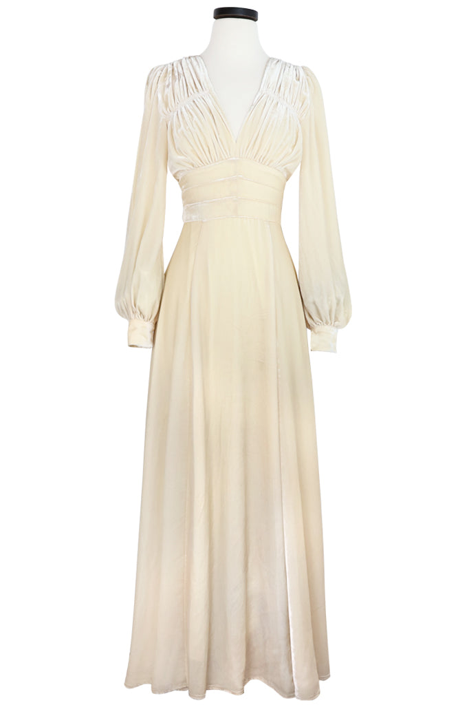 1940s Long Sleeve Gown - Ivory Velvet