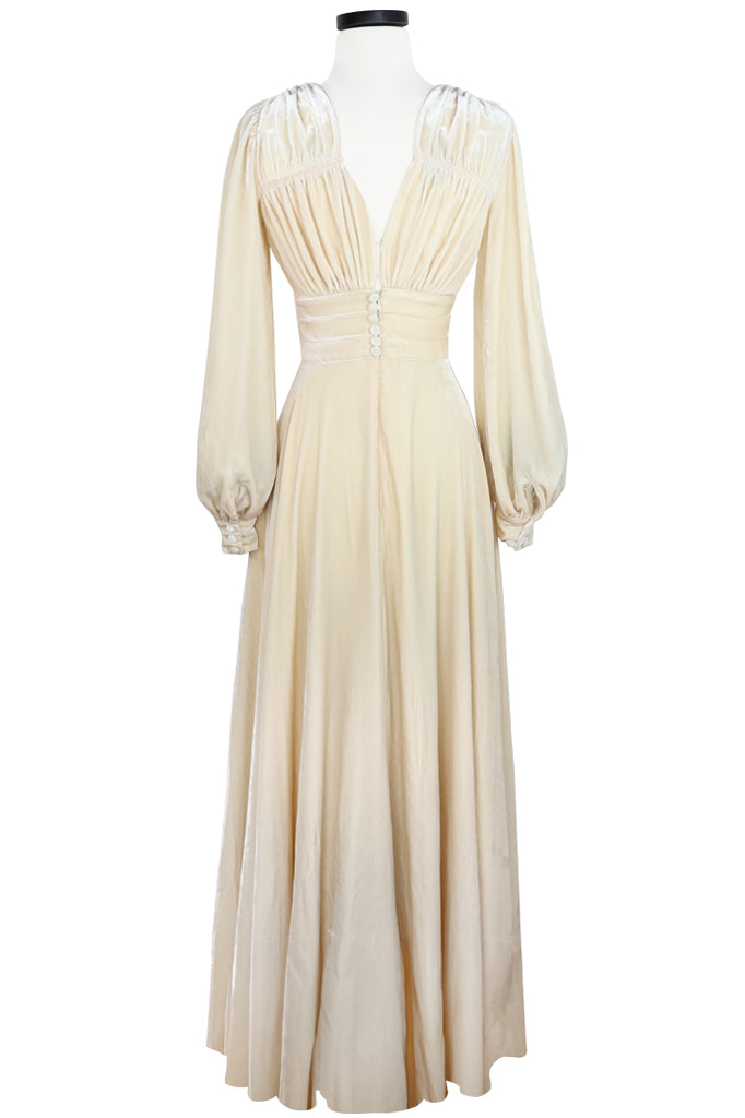 1940s Long Sleeve Gown - Ivory Velvet