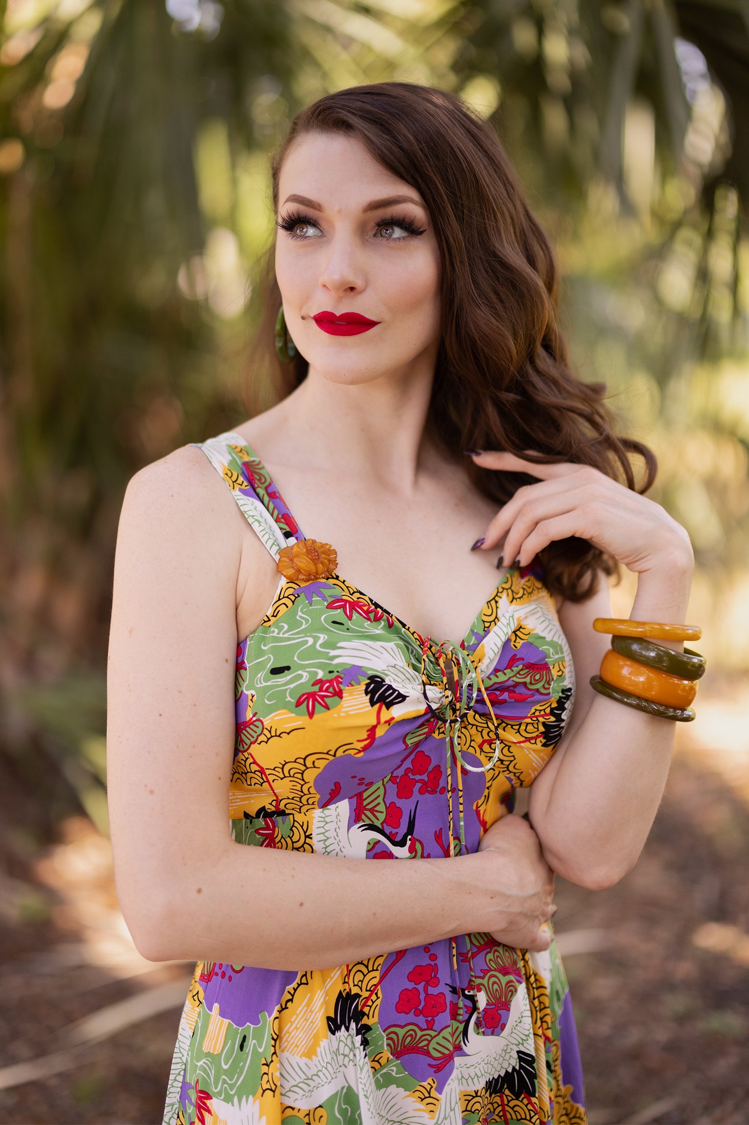 L'Amour Wide Strap Dress - Tropical Cranes - Sale