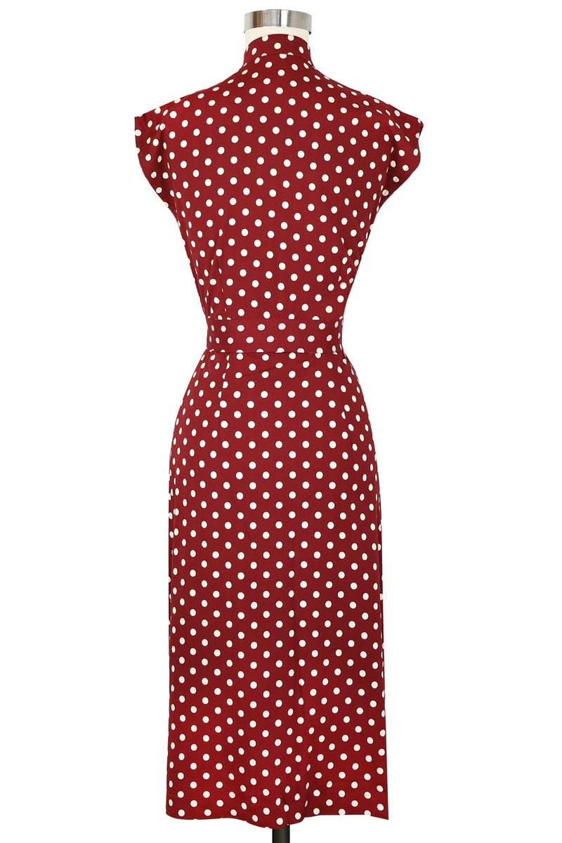 Zip Front Marie Drape Dress - Dubonnet Dots