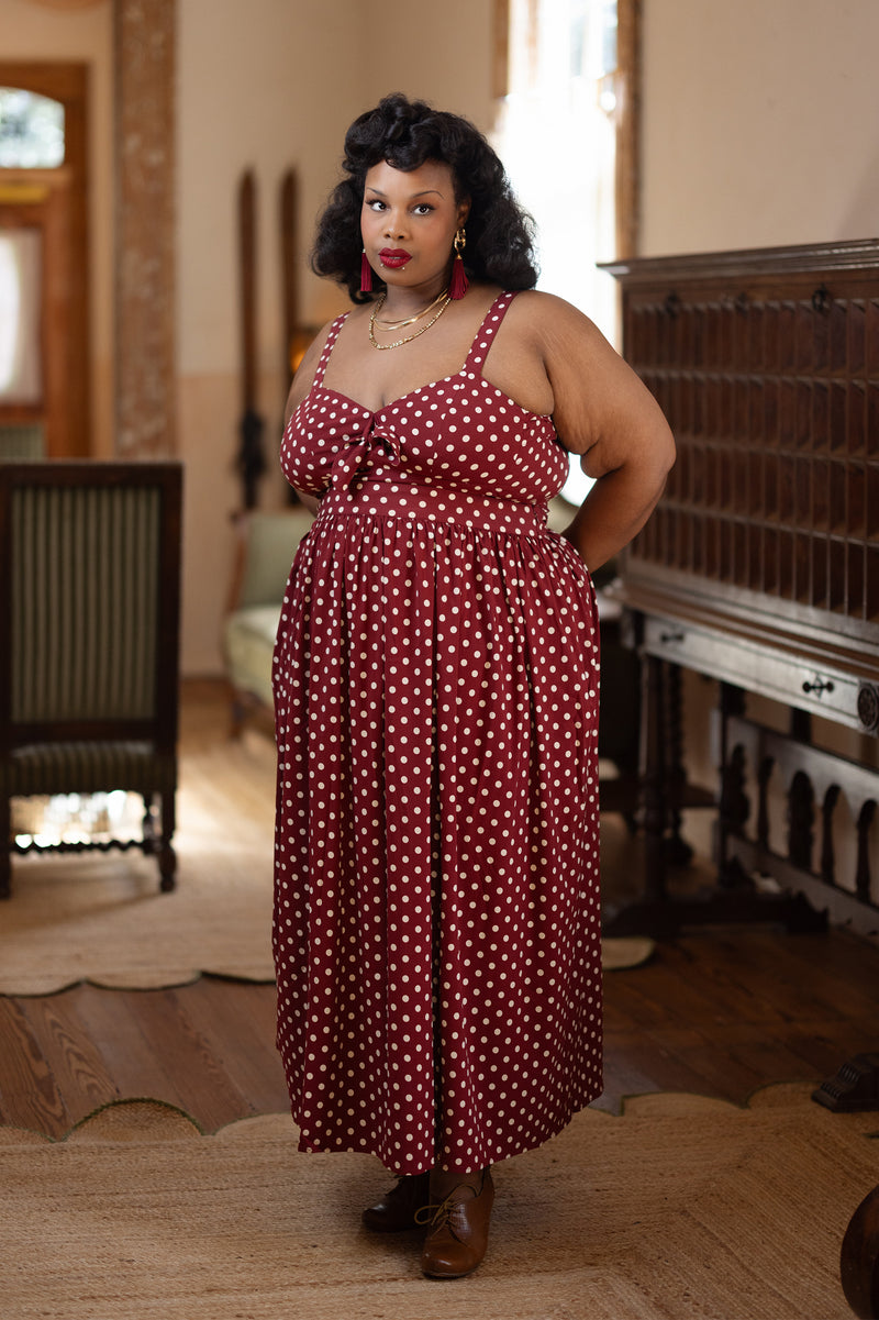 Midi Gathered Skirt - Dubonnet Dots