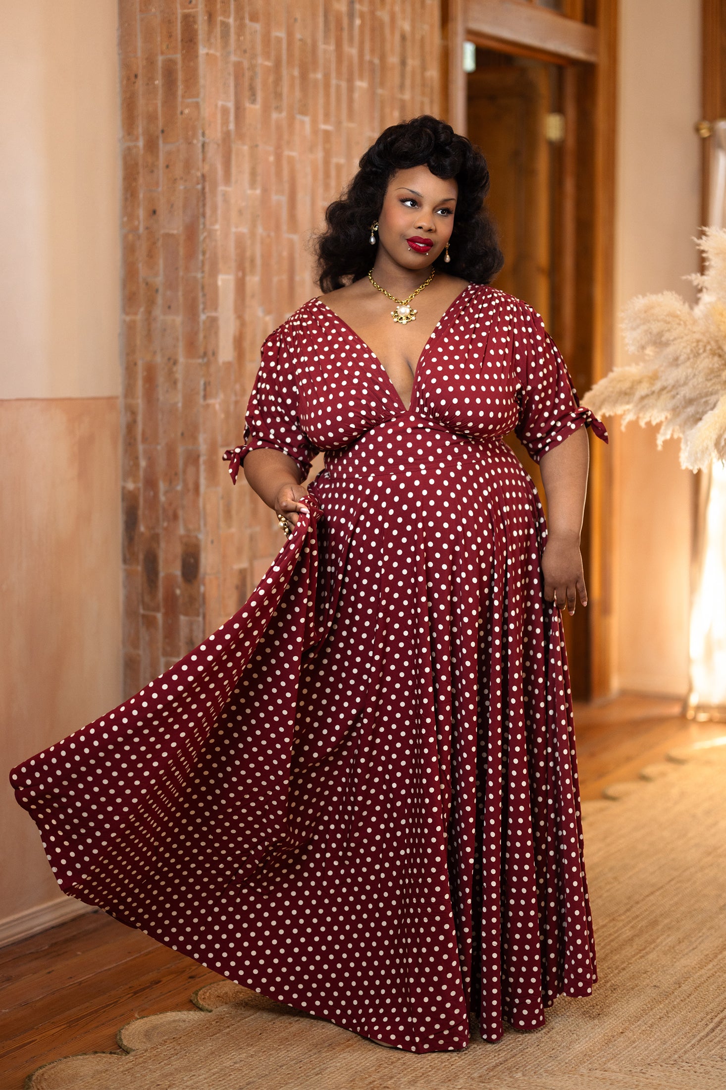 Stacia Dress - Dubonnet Dots - Final Sale