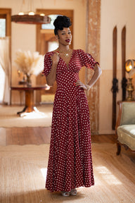 Stacia Dress - Dubonnet Dots ##description##