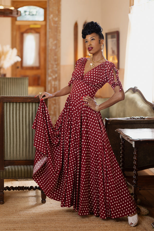 Stacia Dress - Dubonnet Dots