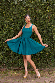 Annette Mini Dress - Deep Teal Stretch Cotton