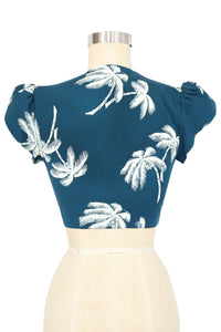 Alexa Petal Tie Top - Deep Teal Tropics