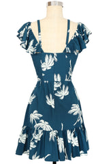 Hollywood Ruffle Mini Dress- Deep Teal Tropics
