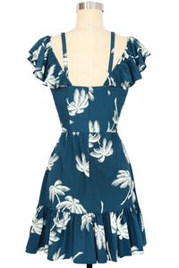 Hollywood Ruffle Mini Dress- Deep Teal Tropics