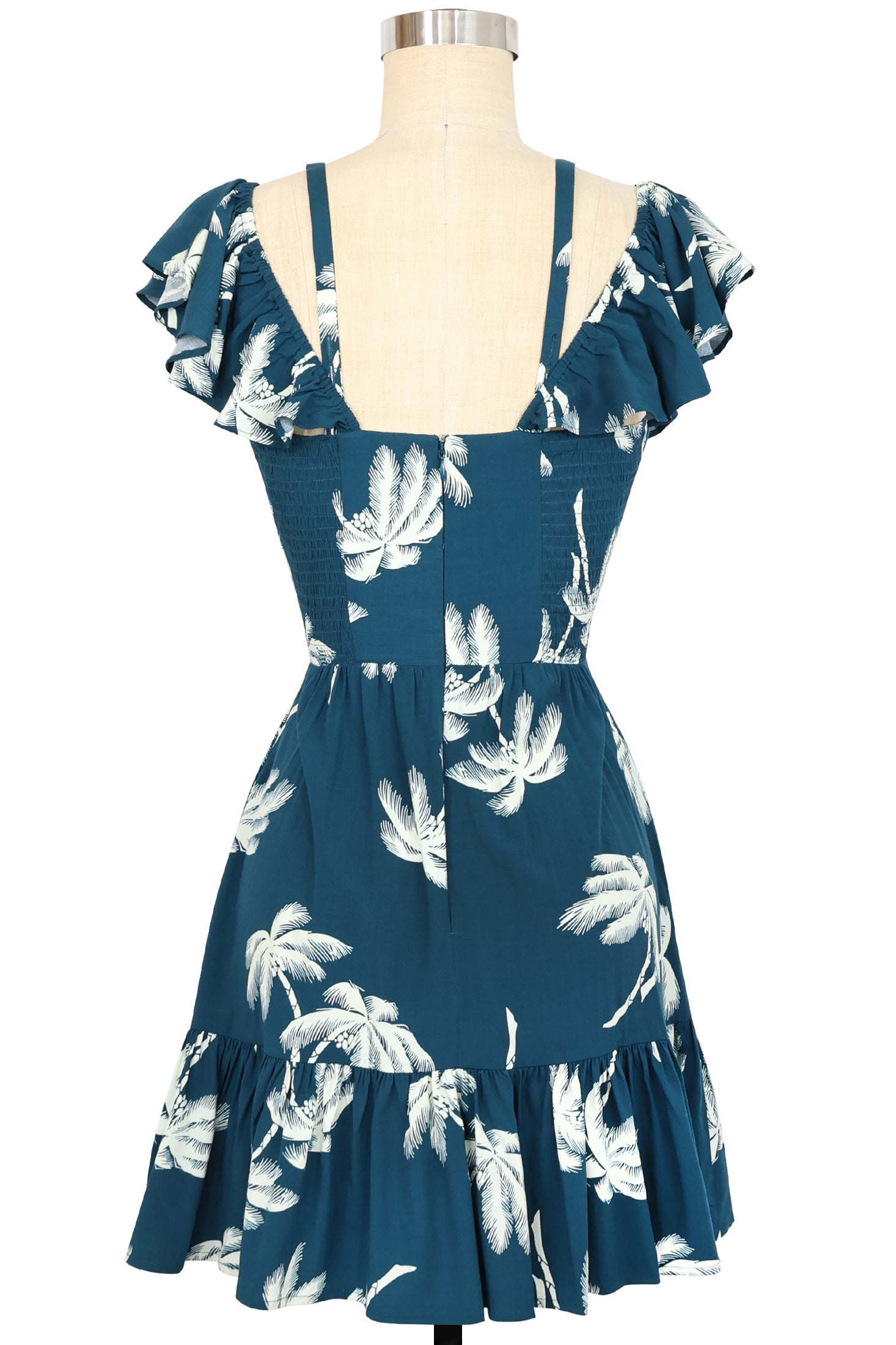 Hollywood Ruffle Mini Dress- Deep Teal Tropics