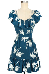 Hollywood Ruffle Mini Dress- Deep Teal Tropics
