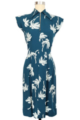 Zip Front Day Dress - Deep Teal Tropics