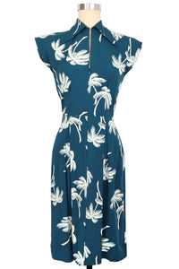 Zip Front Day Dress - Deep Teal Tropics