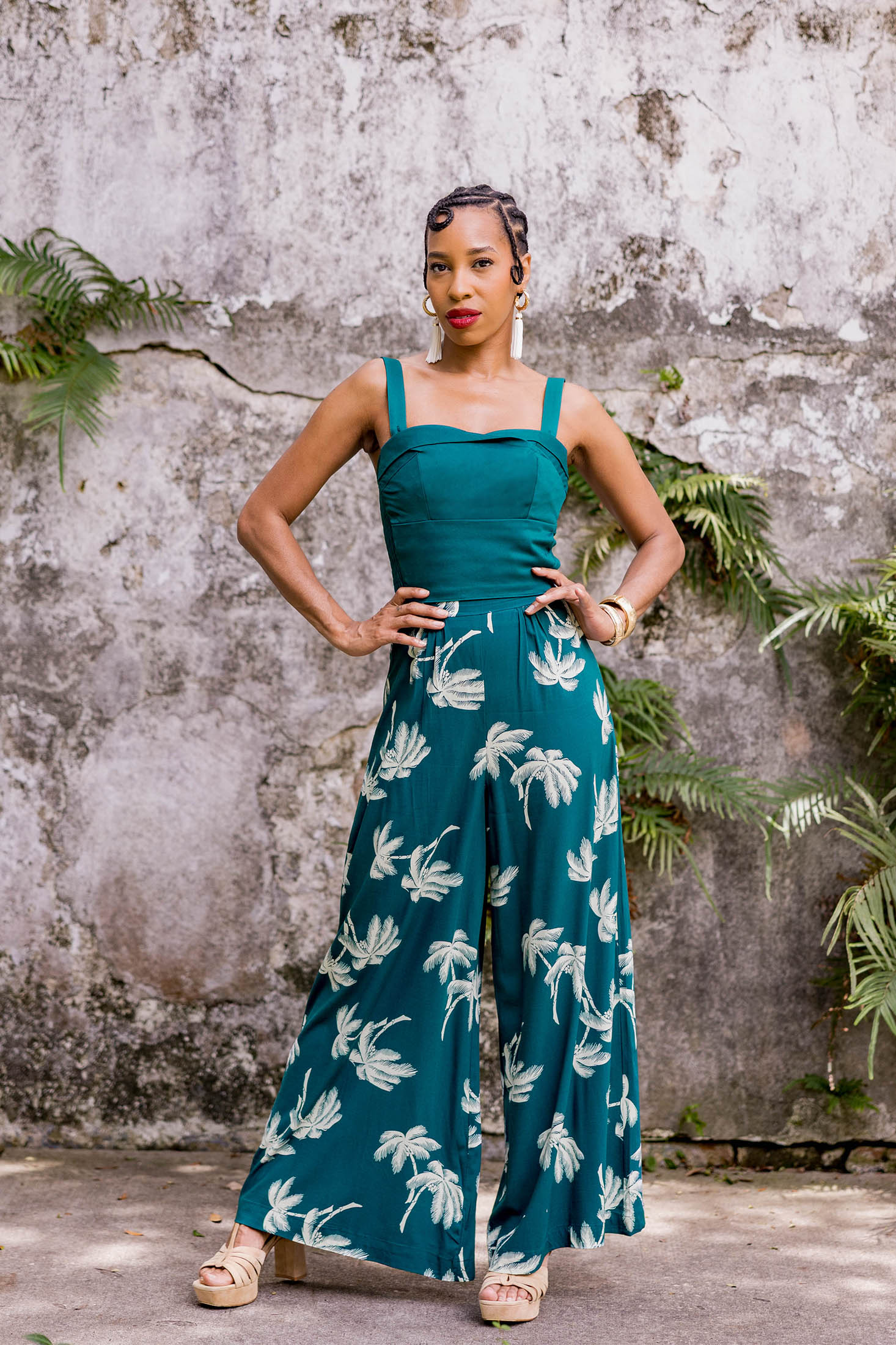 Belle Pants - Deep Teal Tropics