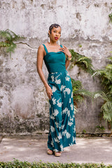 Belle Pants - Deep Teal Tropics