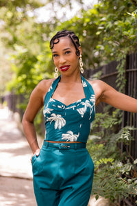 Lena Halter Top - Deep Teal Tropics