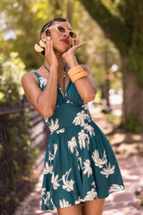 Minda Romper - Deep Teal Tropics