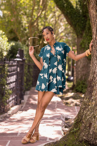 Teatimer Blouse - Deep Teal Tropics