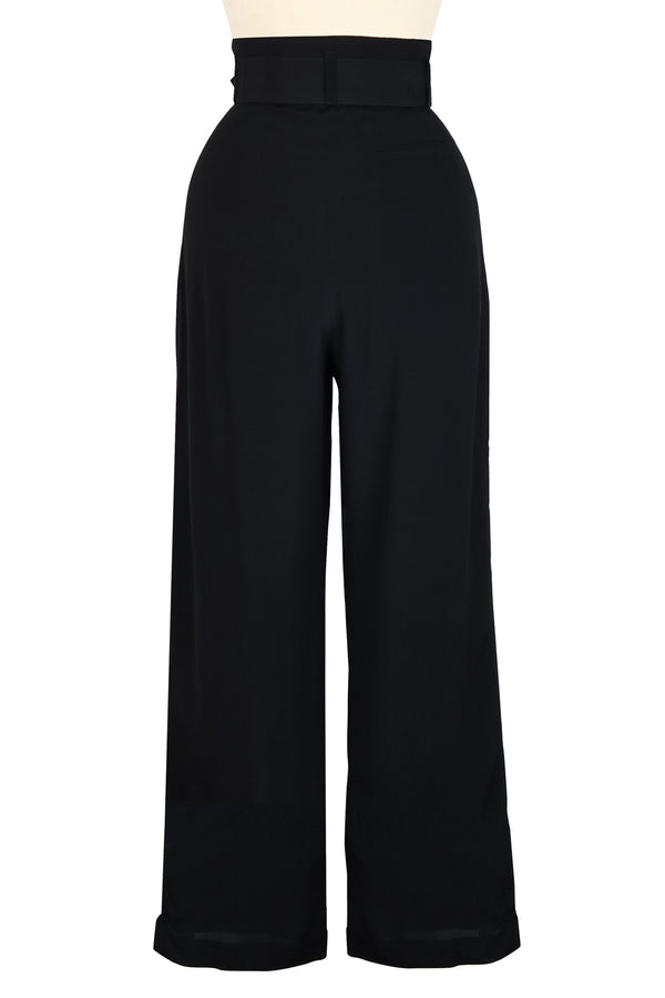 Straight Leg High Waist Trousers - Black