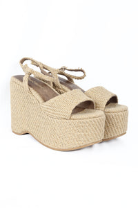 Jeffery Campbell Funkytown Platform wedge sandal - Tan Canvas