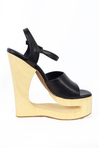 Jeffery Campbell Flag Girl Cut-out wooden wedge platform sandal - Black Natural