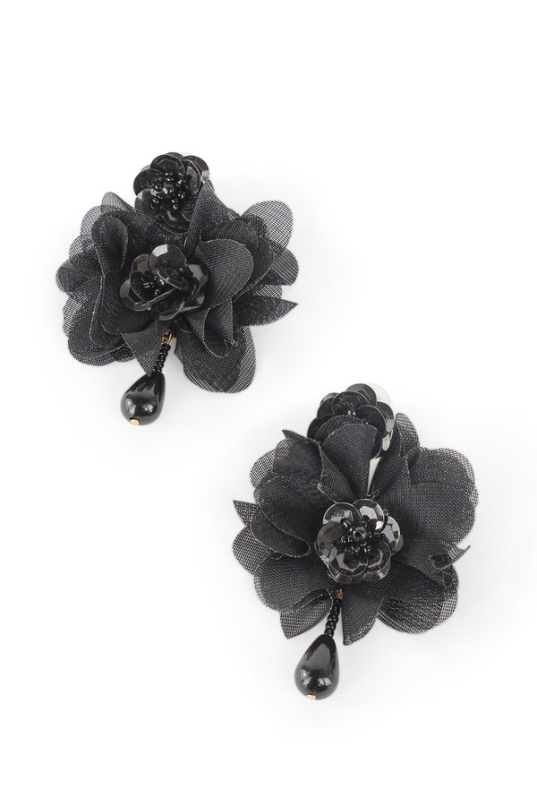 Sequin and Tulle Flower Drop Earrings