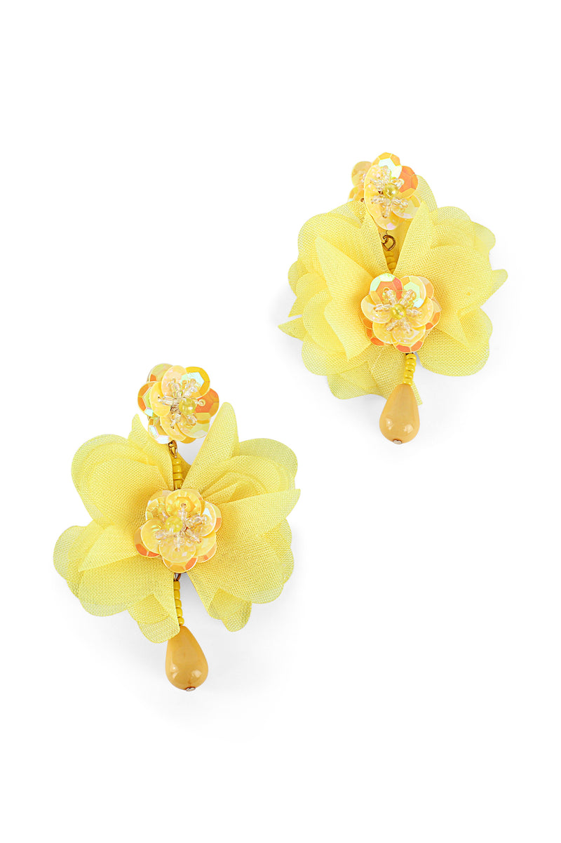 Sequin and Tulle Flower Drop Earrings