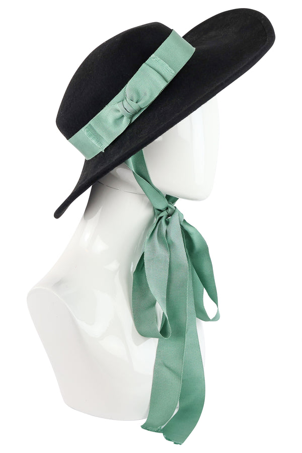 Kathy Jeanne Wool Boater Hat with Ribbon Tie