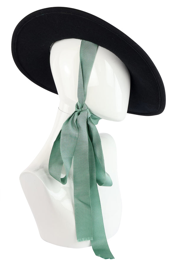 Kathy Jeanne Wool Boater Hat with Ribbon Tie