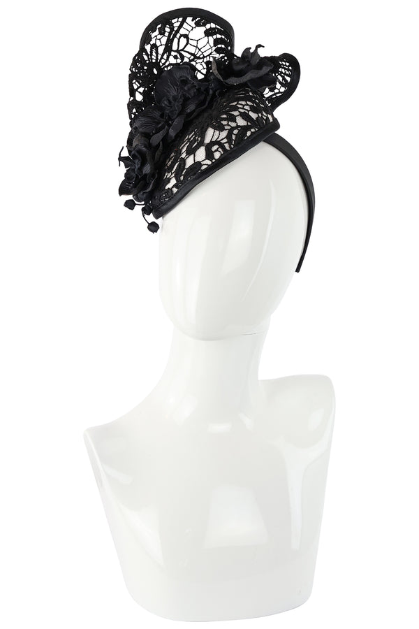 Cupid's Millinery Lace Pillbox Fascinator with Orchids