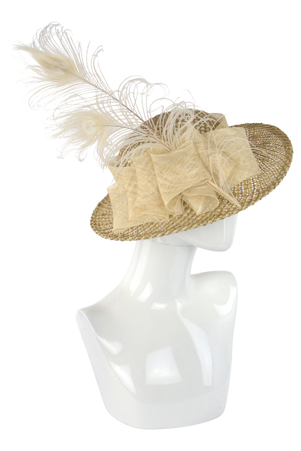 Kathy Jeanne Straw hat with Ivory Peacock Feathers