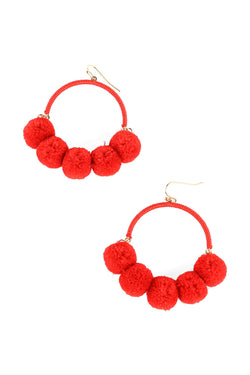 Thread Wrap Oval Pompom Dangle Earrings