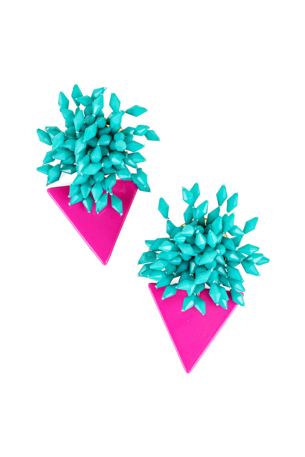 Pompom Triangle Acrylic Earrings