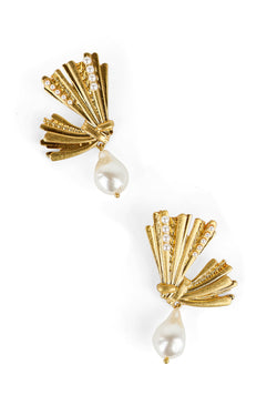 Textured Ribbon & Baroque Pearl Earrings