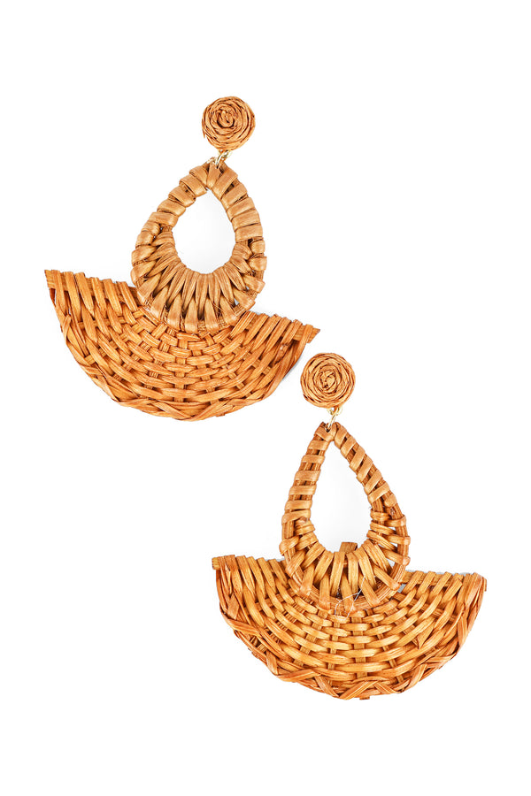 Raffia & Rattan Fan Shape Earrings