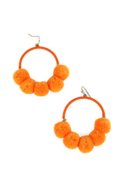 Thread Wrap Oval Pompom Dangle Earrings