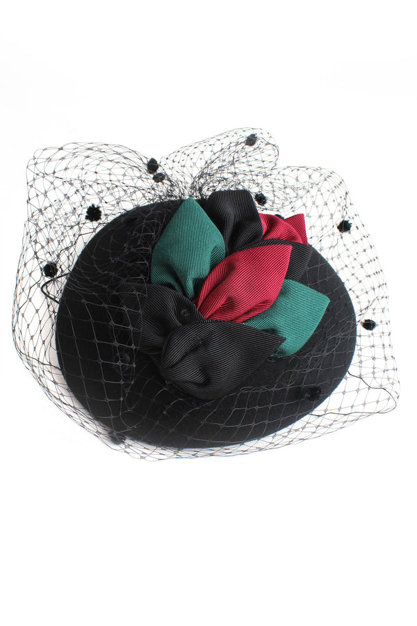 Kathy Jeanne Fascinator Hat with Ribbon Leaves and Veil