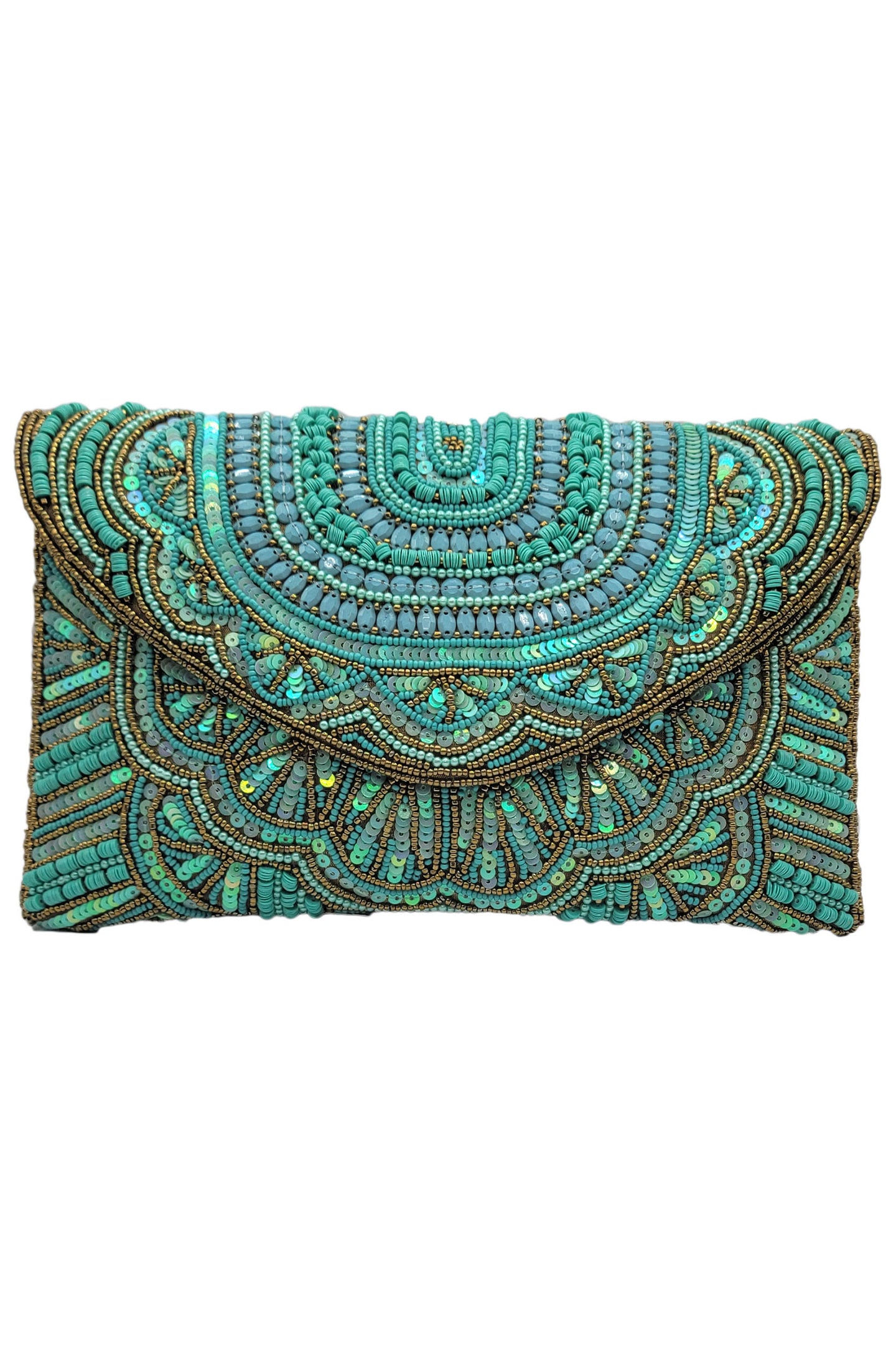 Double Sided Turquoise Sequins & Brown Clutch