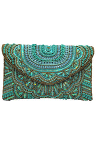 Double Sided Turquoise Sequins & Brown Clutch