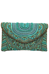 Double Sided Turquoise Sequins & Brown Clutch