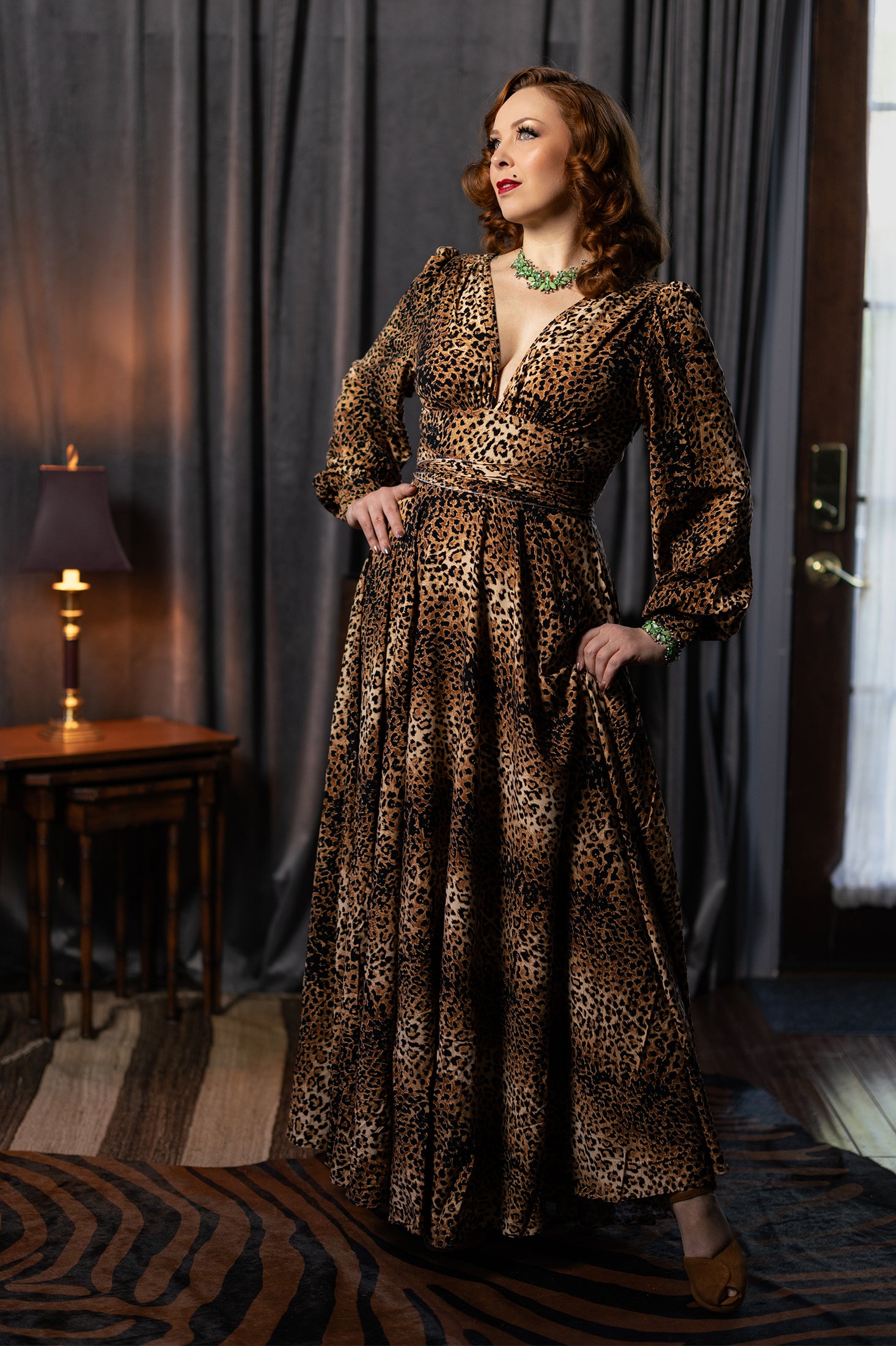 long sleeve leopard print dress Halo Bias Mini Features include elastic mesh material Gene Dress - Leopard Print